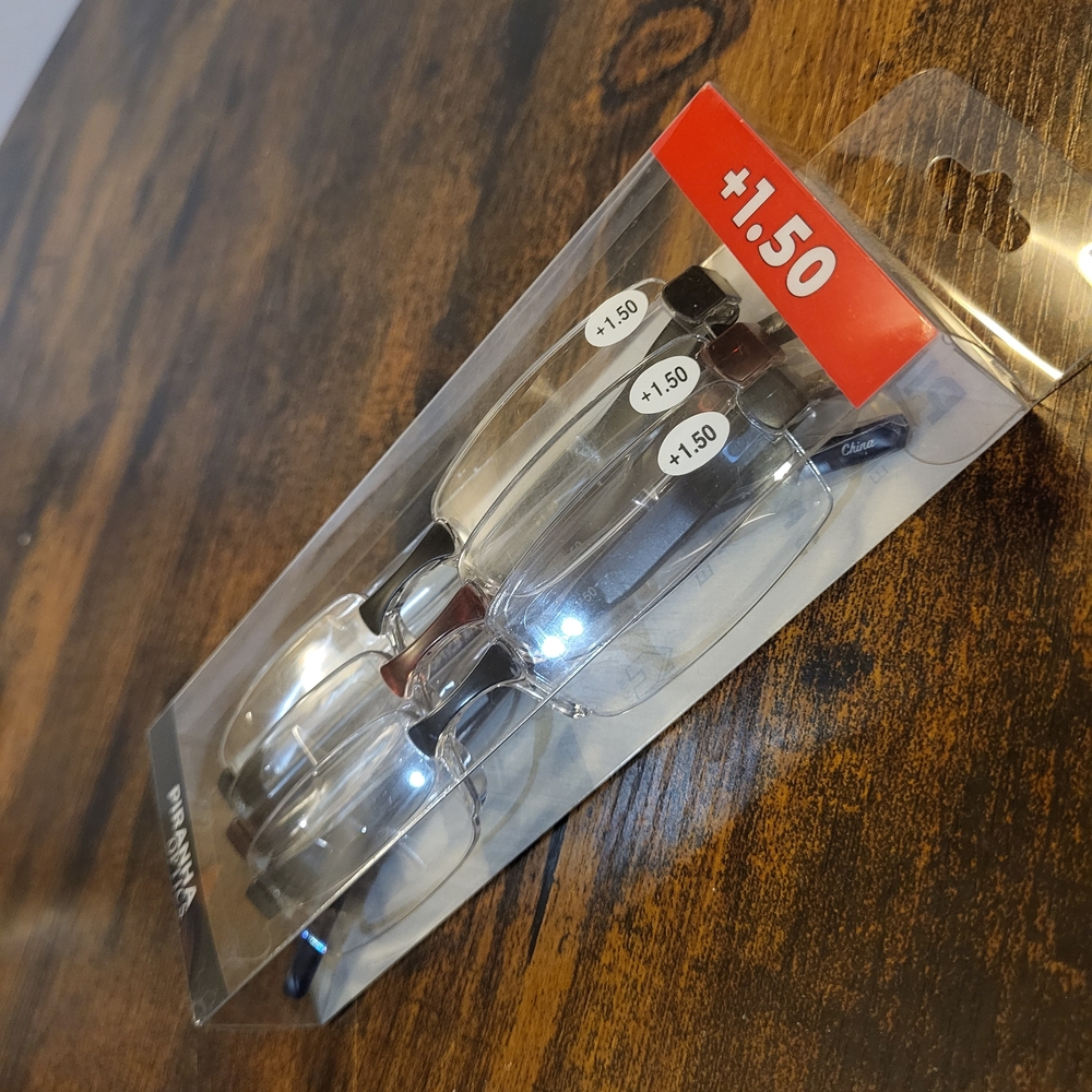 Pack of 3 Rimless Reading Glasses +1.50 - Clear Lenses Piranha